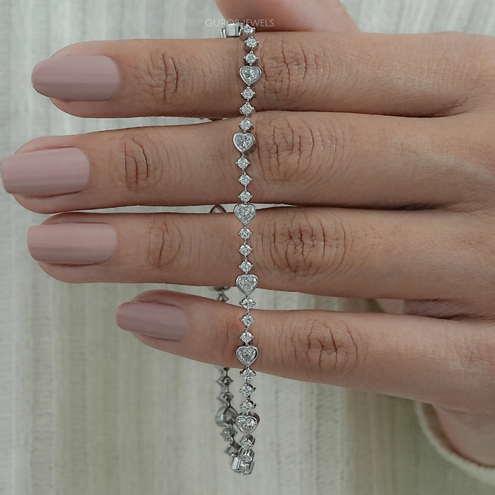 Heart And Round Diamond Bezel Set Bracelet