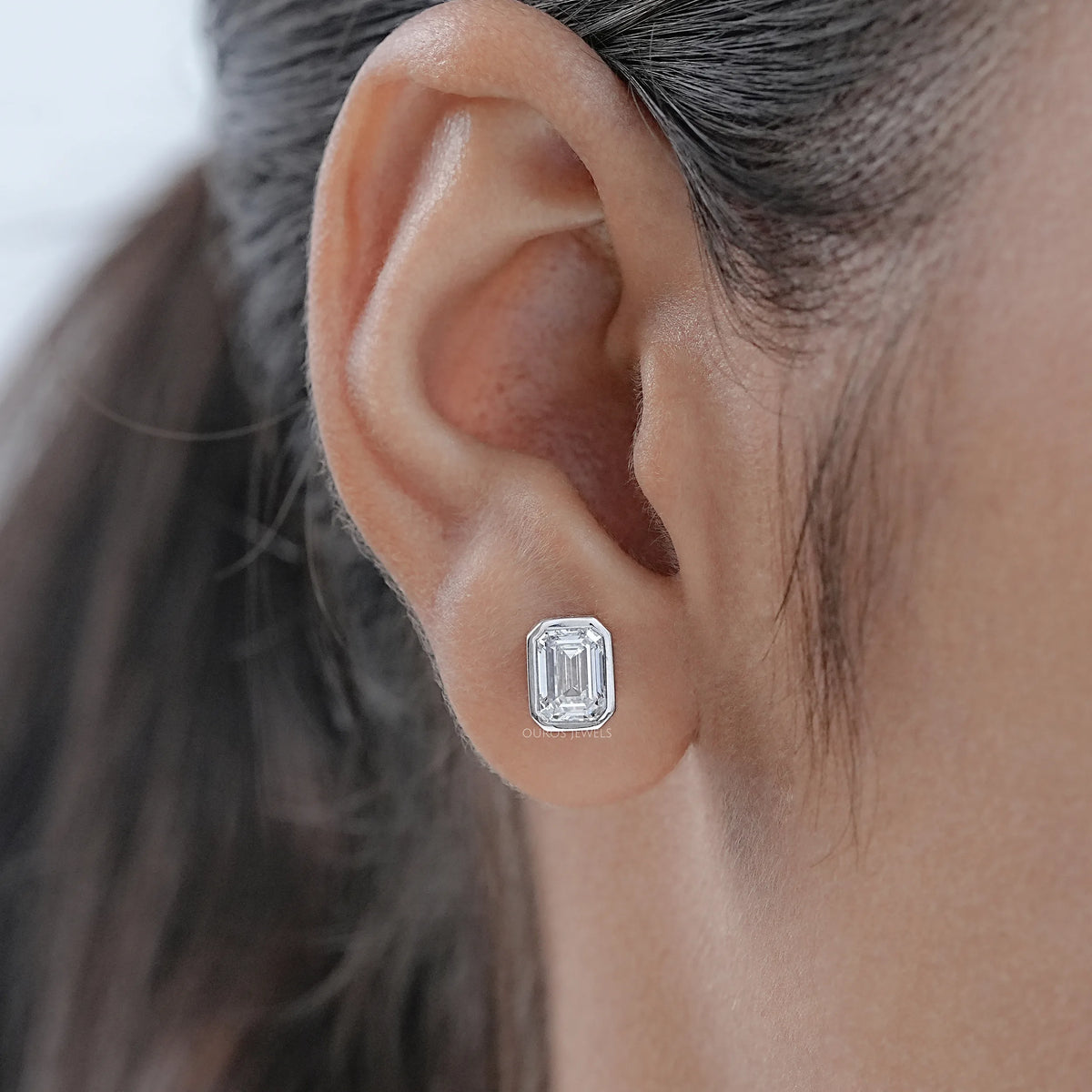 Emerald Diamond Bezel Set Stud Earrings