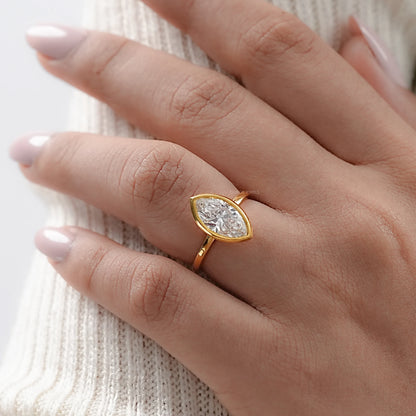 Marquise Lab Diamond Bezel Set Engagement Ring Rings