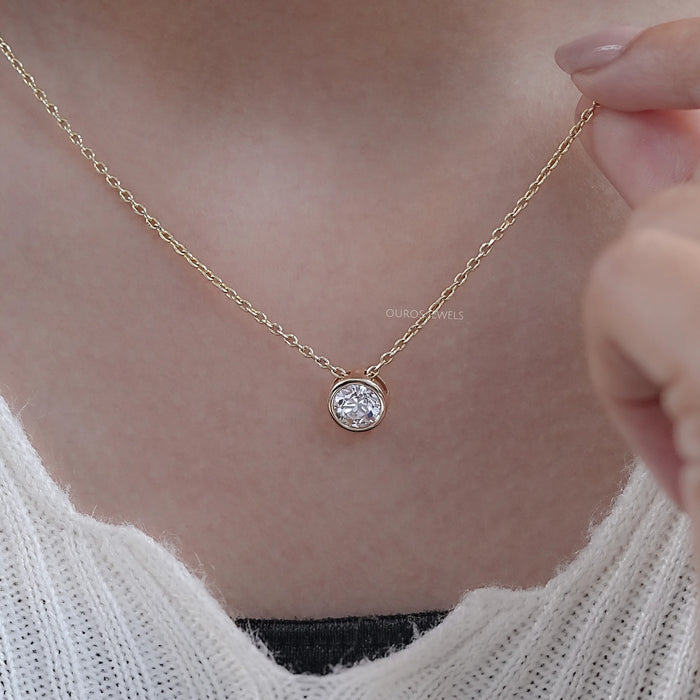 Old European Round Lab Diamond Solitaire Bezel Pendant