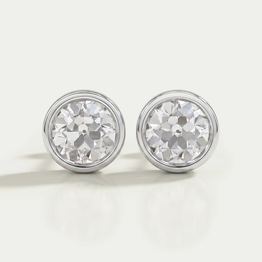 Old European Round Diamond Bezel Set Stud Earrings Earrings