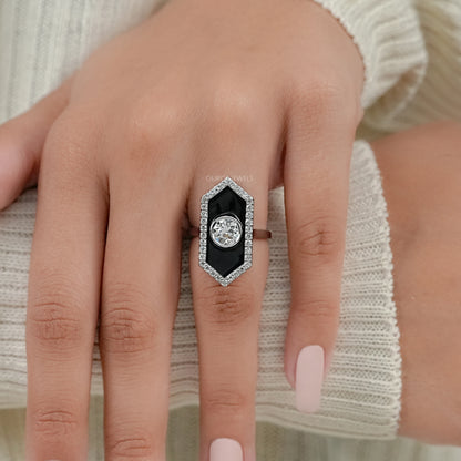 OEC Round Diamond Halo Black Enamel Ring Rings