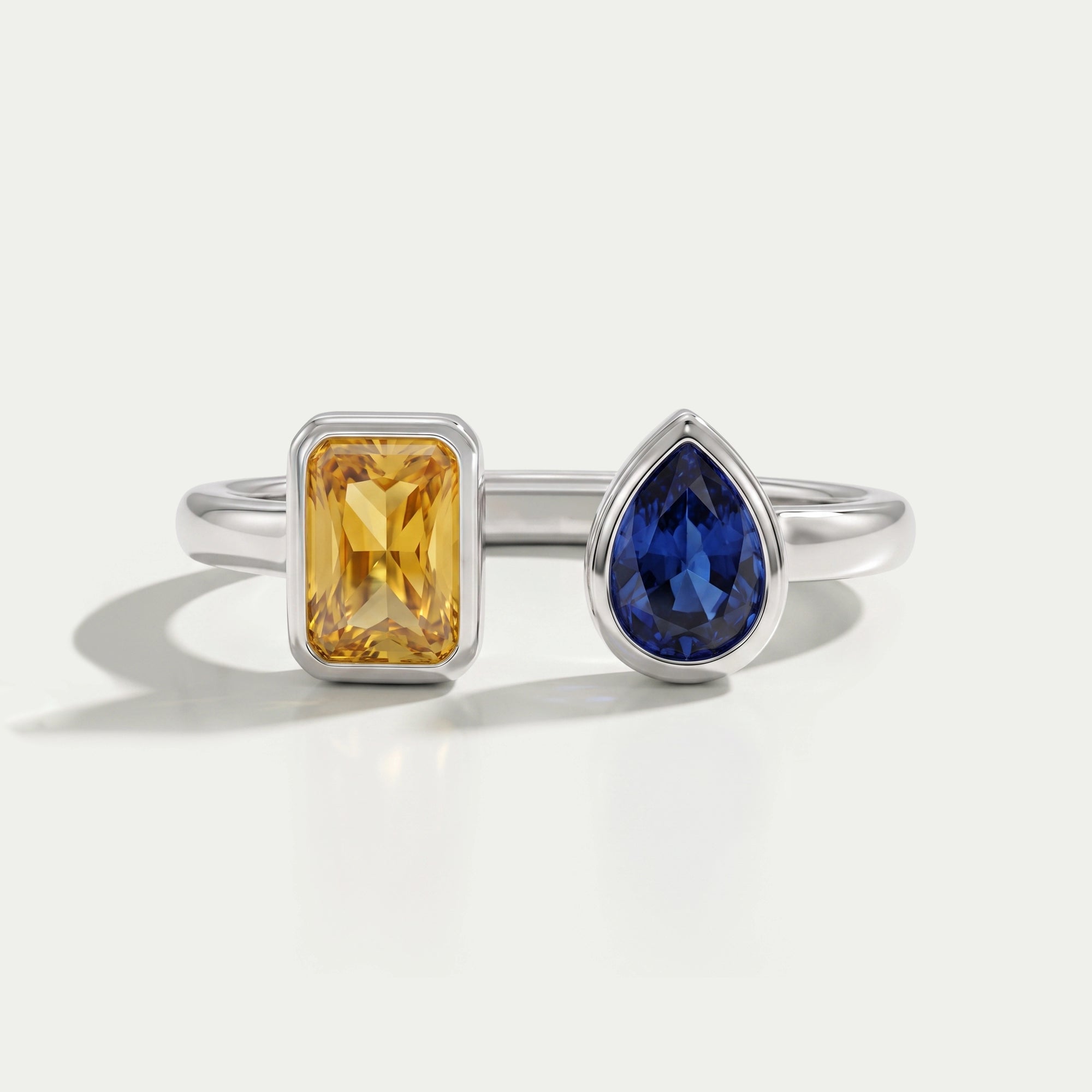 Bezel Set Open Cuff Gemstone Ring Rings