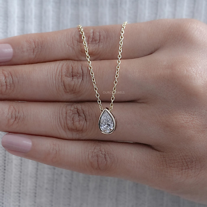 Bezel Set Pear Lab Diamond Solitaire Pendant