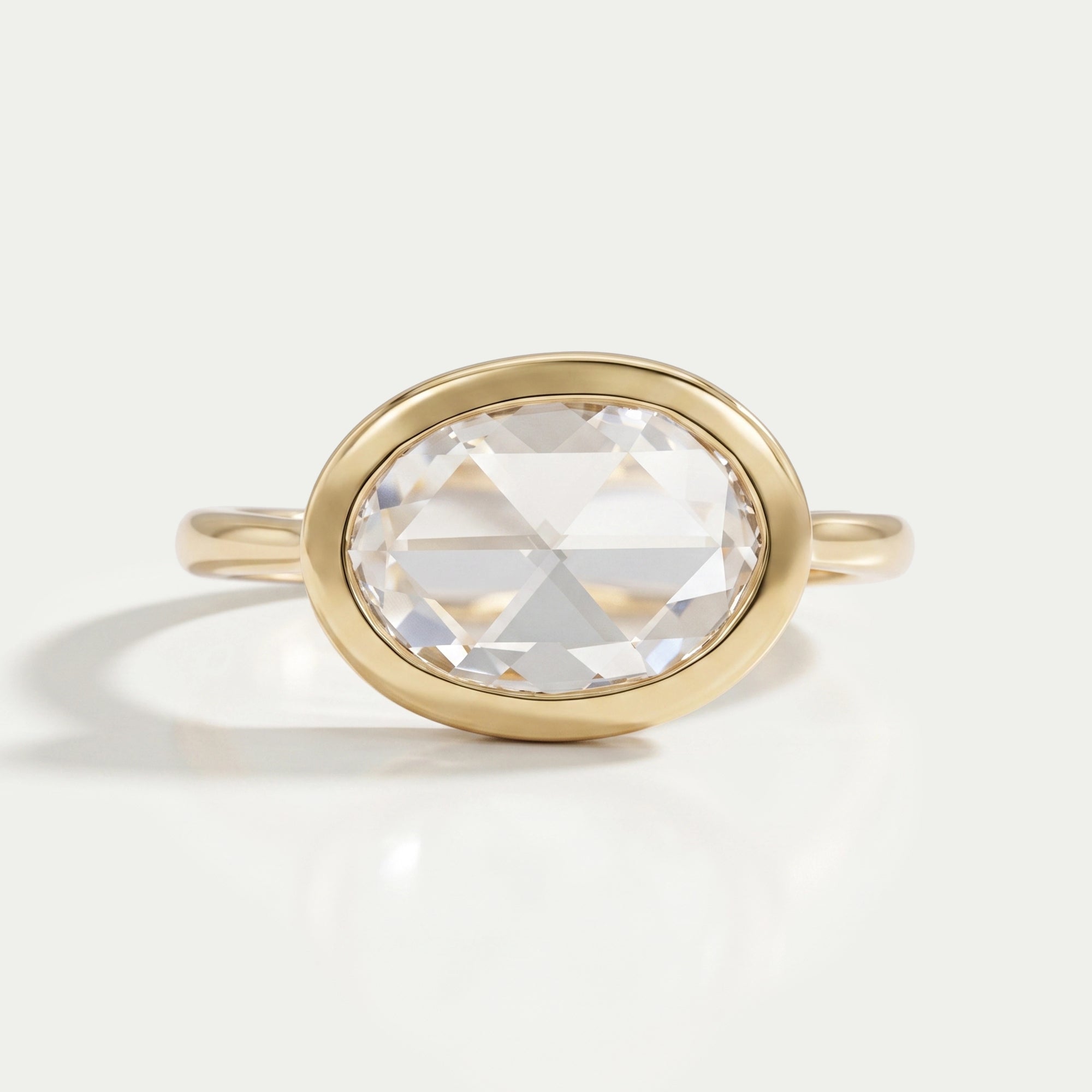East West Rose Cut Oval Lab Diamond Bezel Solitaire Ring Rings