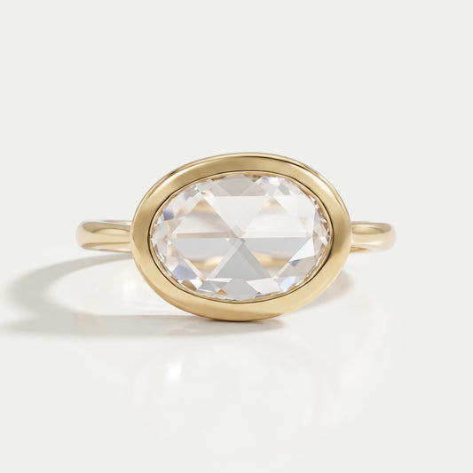 East West Rose Cut Oval Lab Diamond Bezel Solitaire Ring Rings