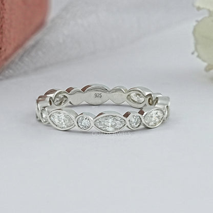 Marquise And Round Diamond Bezel Wedding Band Ring