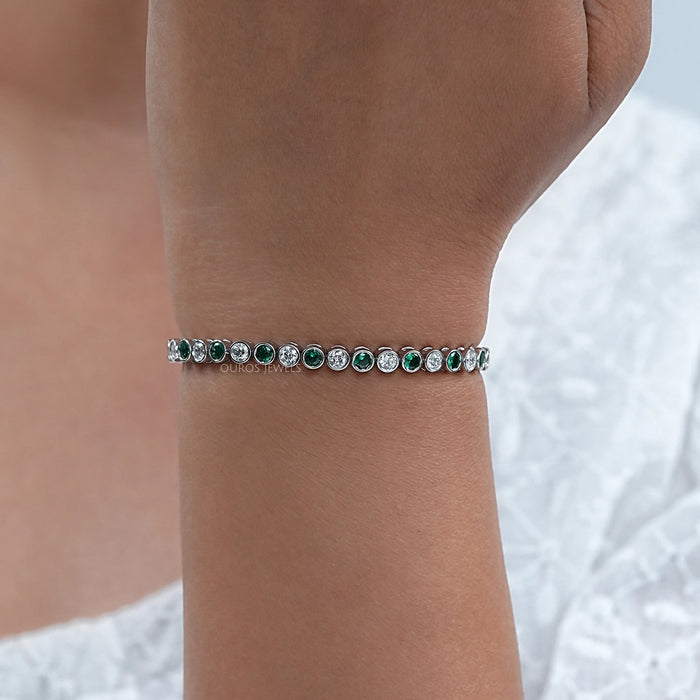 Round Cut Gemstone & Diamond Tennis Bracelet