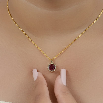 Pigeon Blood Ruby Round Gemstone Bezel Pendant Necklaces
