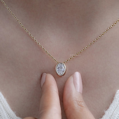 Oval Lab Diamond Bezel Set Solitaire Pendant Necklaces