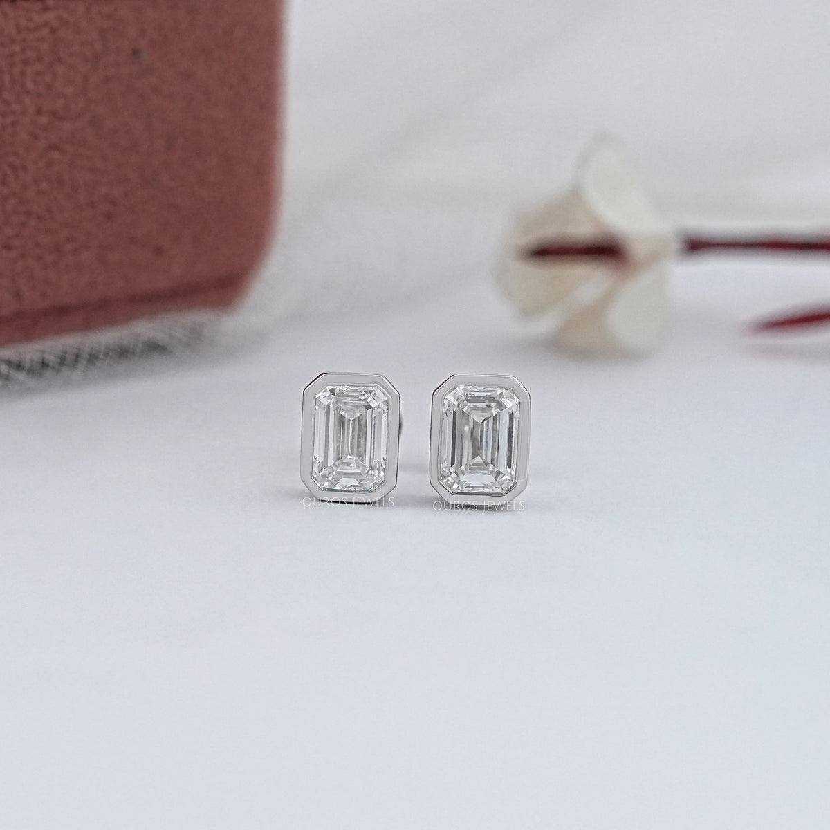 Emerald Diamond Bezel Set Stud Earrings
