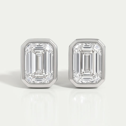 Emerald Diamond Bezel Set Stud Earrings
