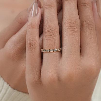 East West Radiant Diamond Bezel Wedding Band Ring