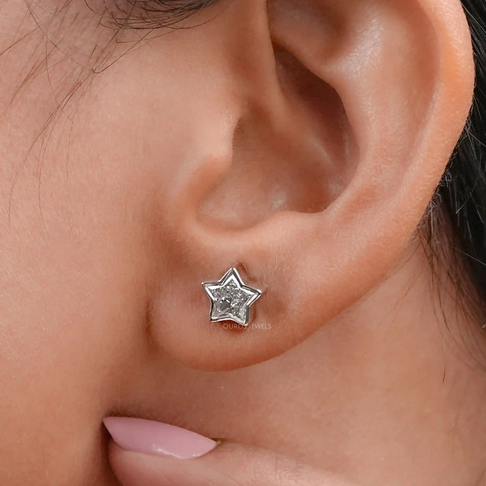 Star Cut Lab Diamond Stud Earrings With Bezel Set