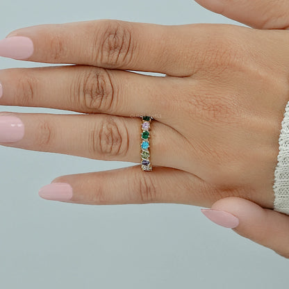 Multi Gemstone Half Eternity Wedding Band Ring