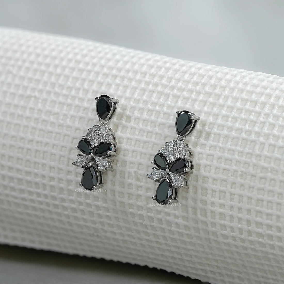 Black Pear Cut Lab Diamond Cluster Drop Dangle Earring Earrings