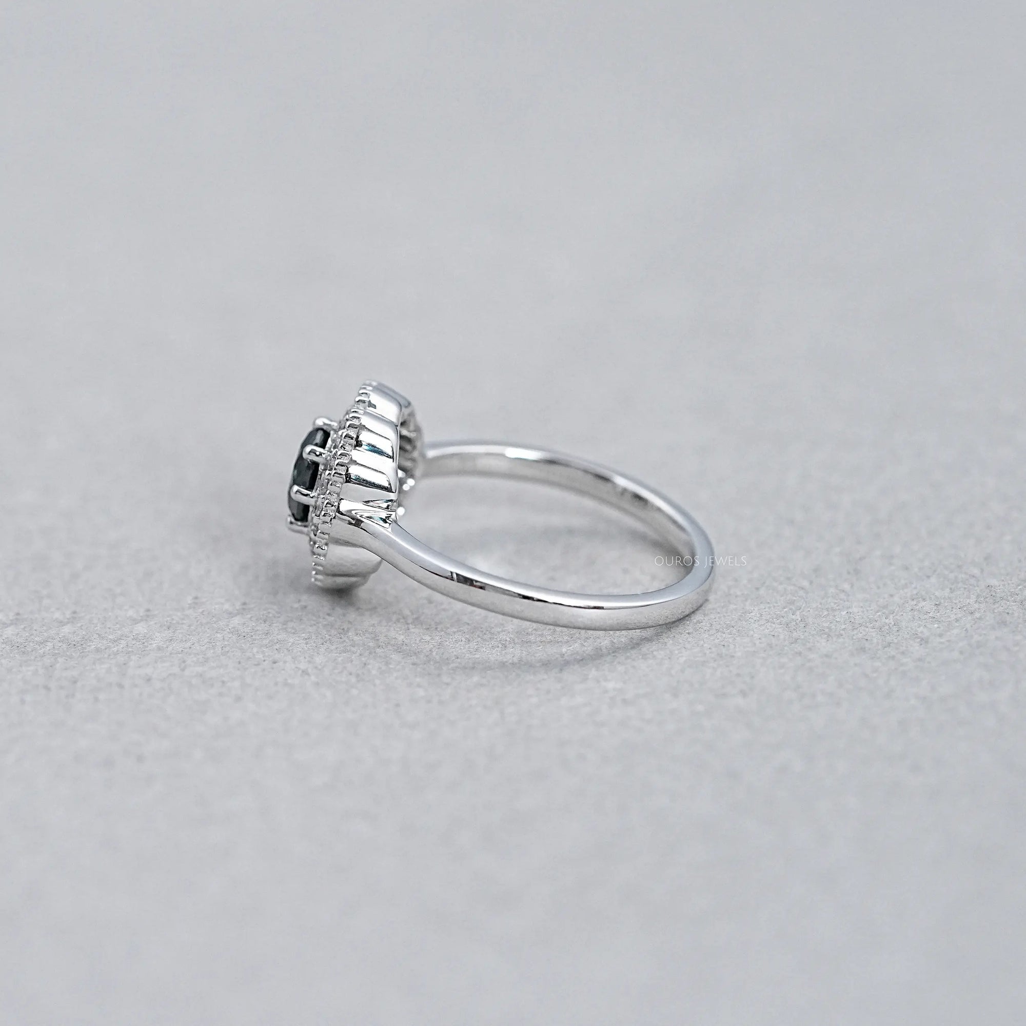Double Halo Round Shape Black Diamond Engagement Ring Rings