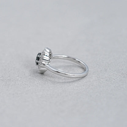 Double Halo Round Shape Black Diamond Engagement Ring Rings
