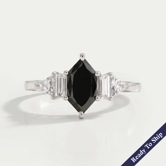 Black Dutch Marquise Cut Accent Anniversary Ring Rings