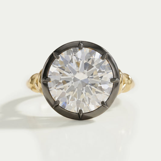 Round Diamond Black Enamel Solitaire Ring Ring
