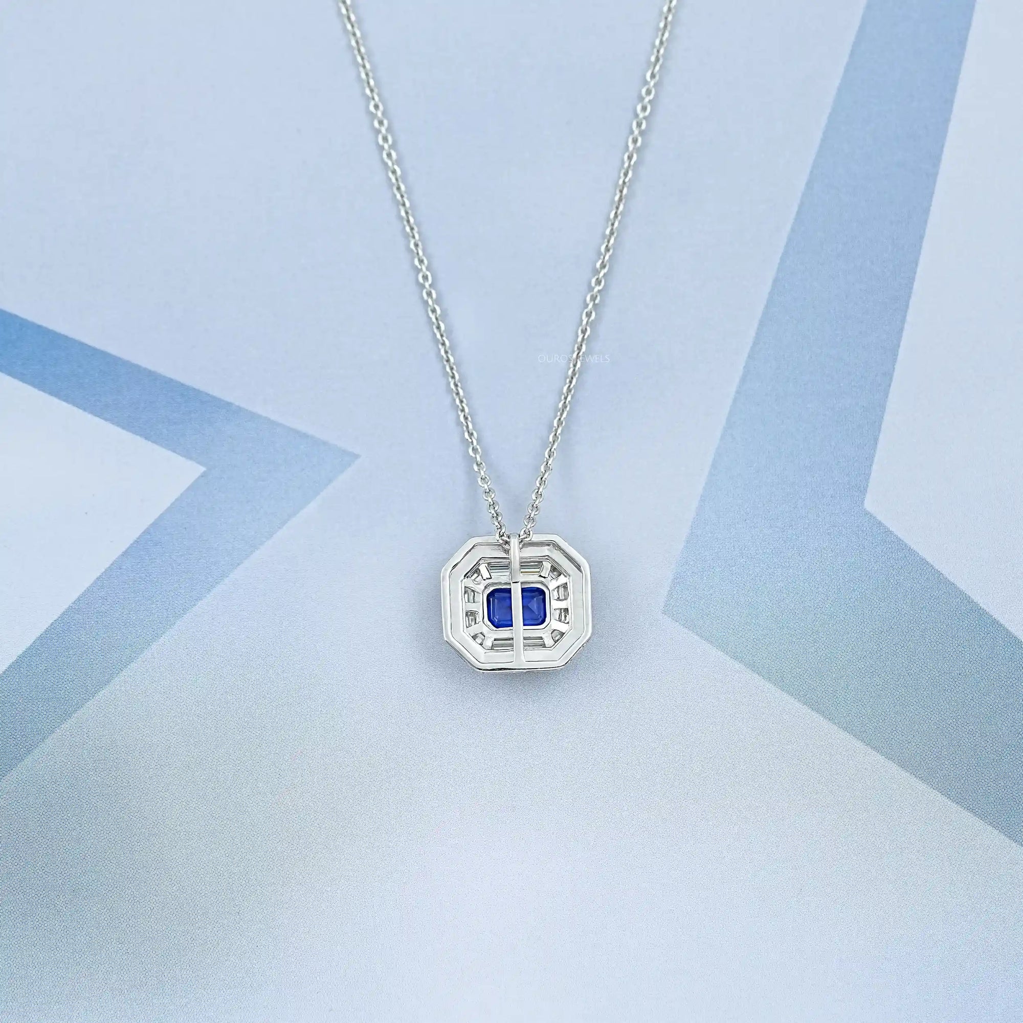 Enamel And Sapphire Gemstone Halo Pendant Necklaces