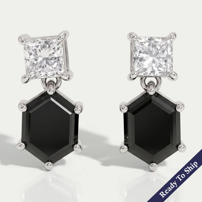 Black Hexagon Diamond Drop Earrings Earrings