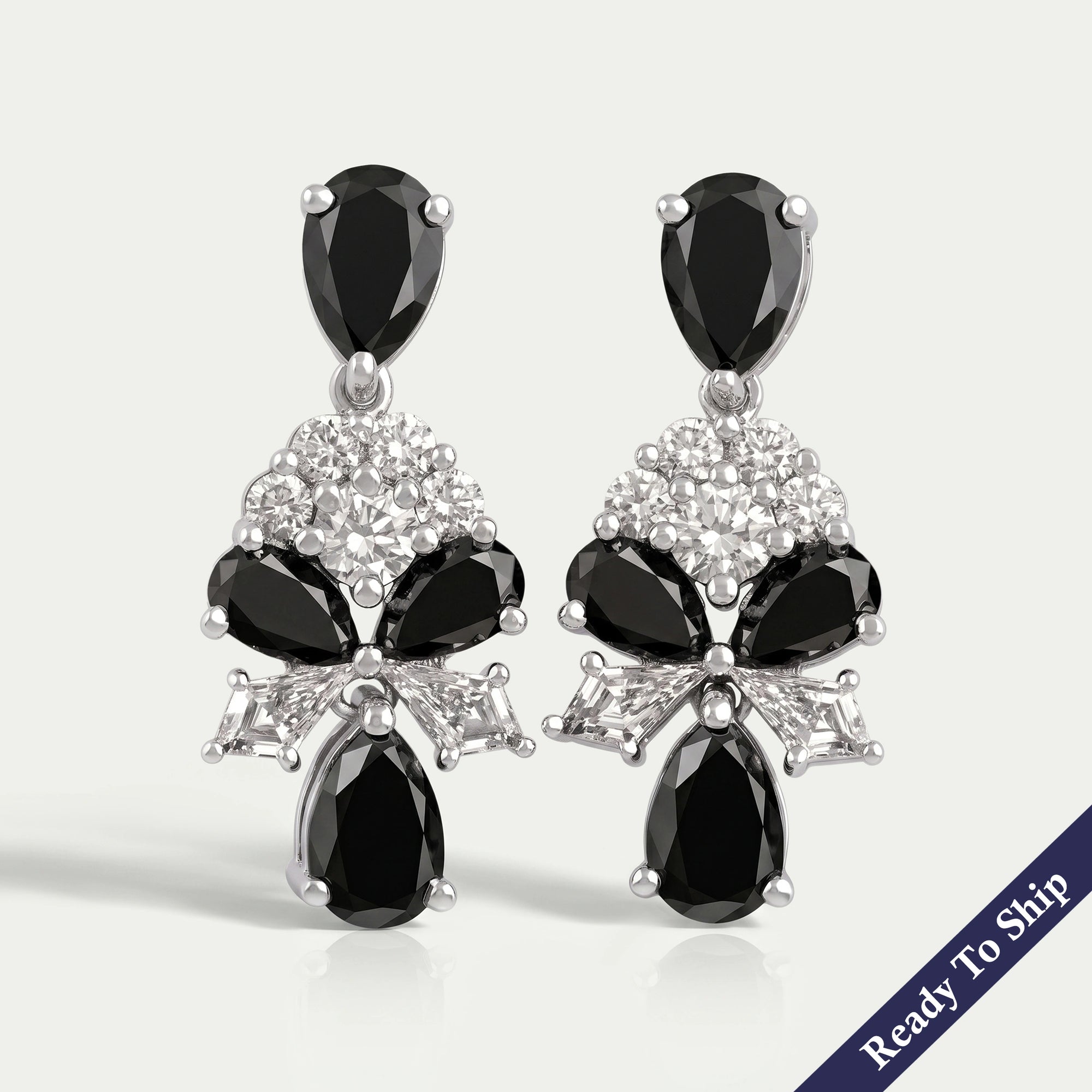 Black Pear Diamond Cluster Drop Earrings Earrings