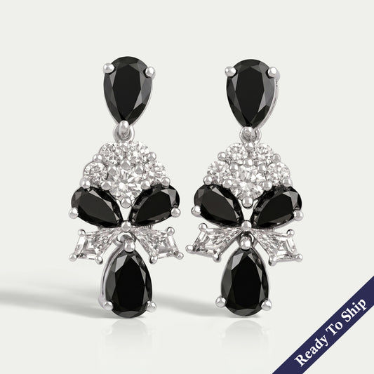 Black Pear Diamond Cluster Drop Earrings Earrings