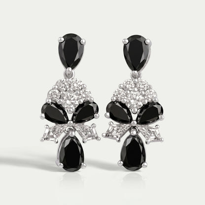 Black Pear Cut Lab Diamond Cluster Drop Dangle Earring Earrings