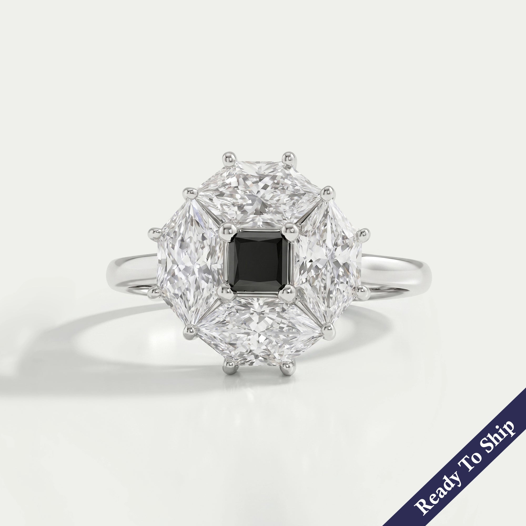 Black Princess Diamond Halo Engagement Ring Rings