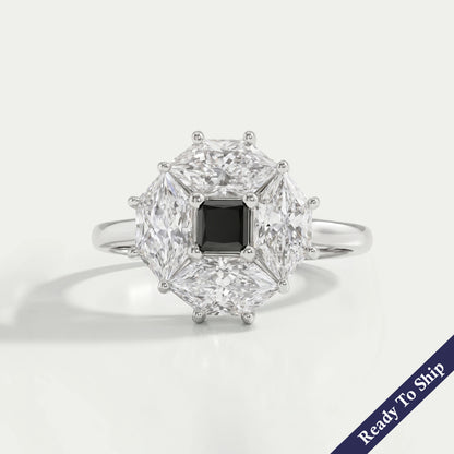 Black Princess Diamond Halo Engagement Ring Rings