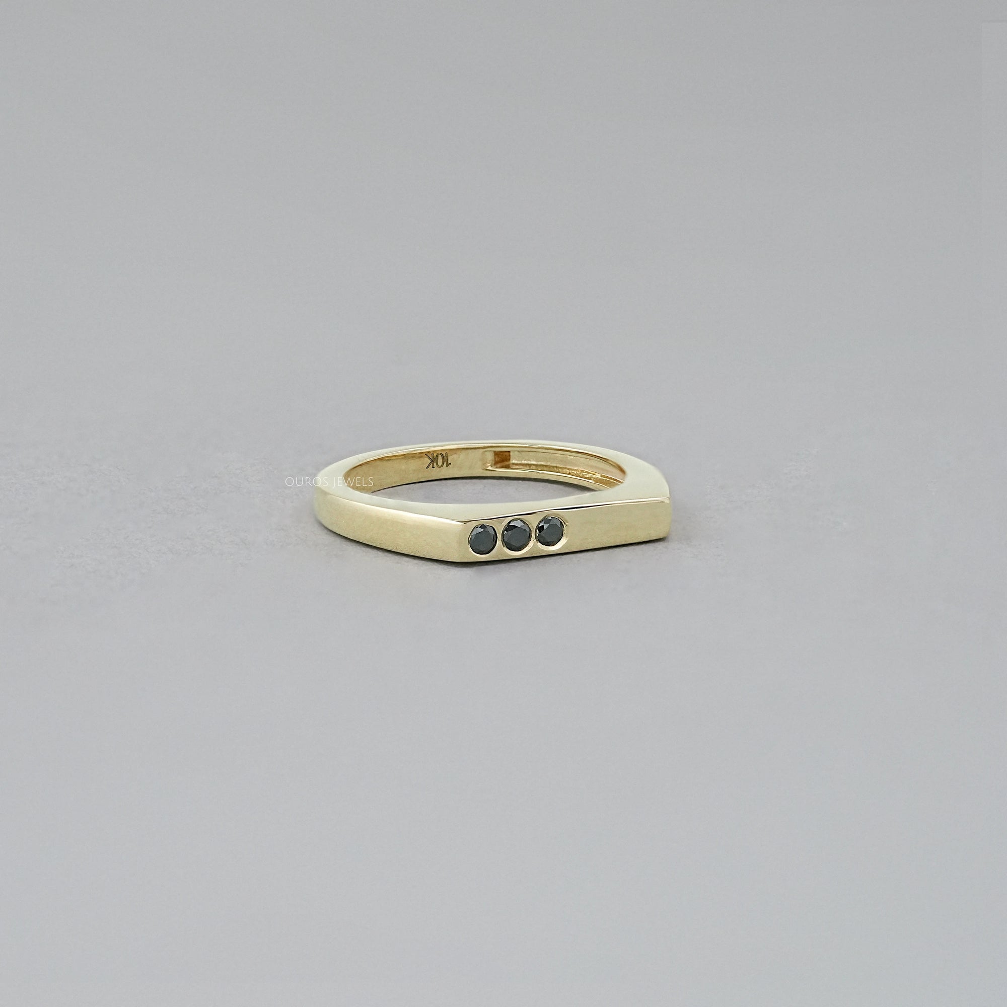 Black Round Diamond Flush Set Signet Ring Ring