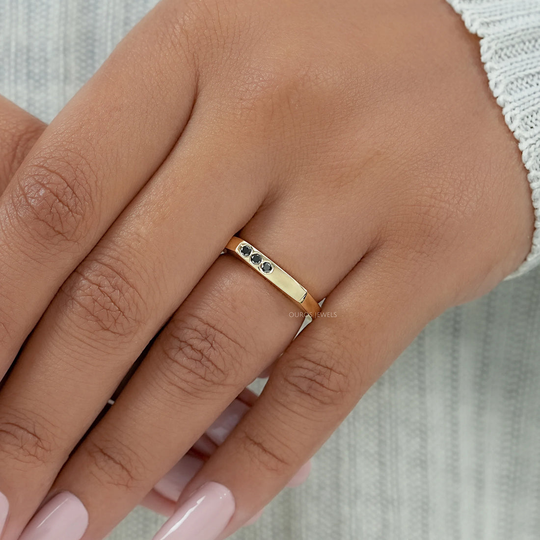 Black Round Diamond Flush Set Signet Ring Ring