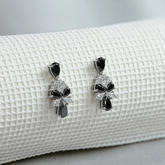 Black Pear Cut Lab Diamond Cluster Drop Dangle Earring