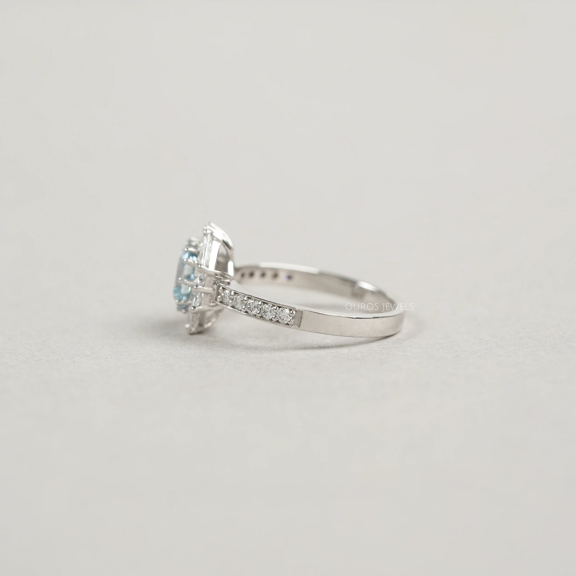 Fancy Blue Asscher Cut Halo With Accent Lab Diamond Ring Rings