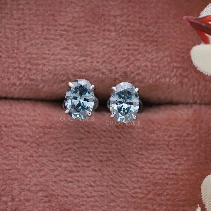 Oval Cut Diamond Stud Earrings In Blue
