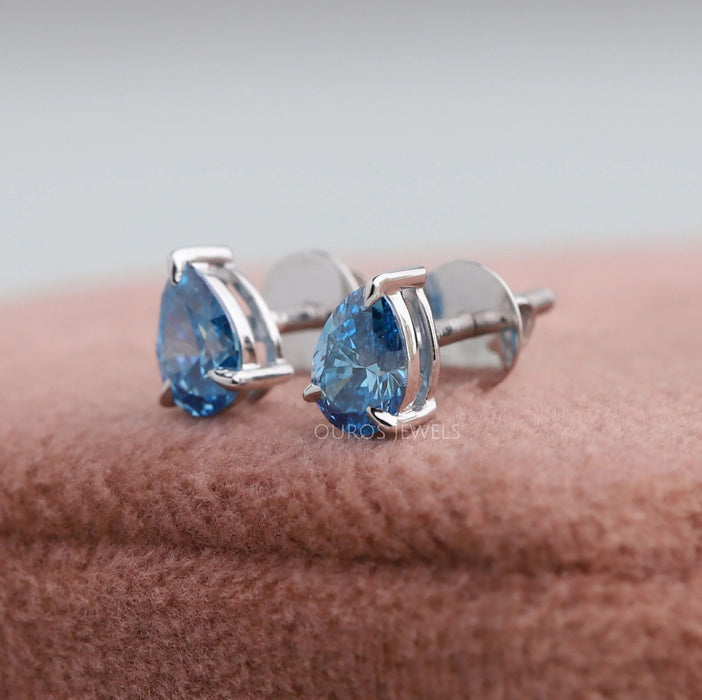 Blue Pear Lab Diamond Stud Earrings