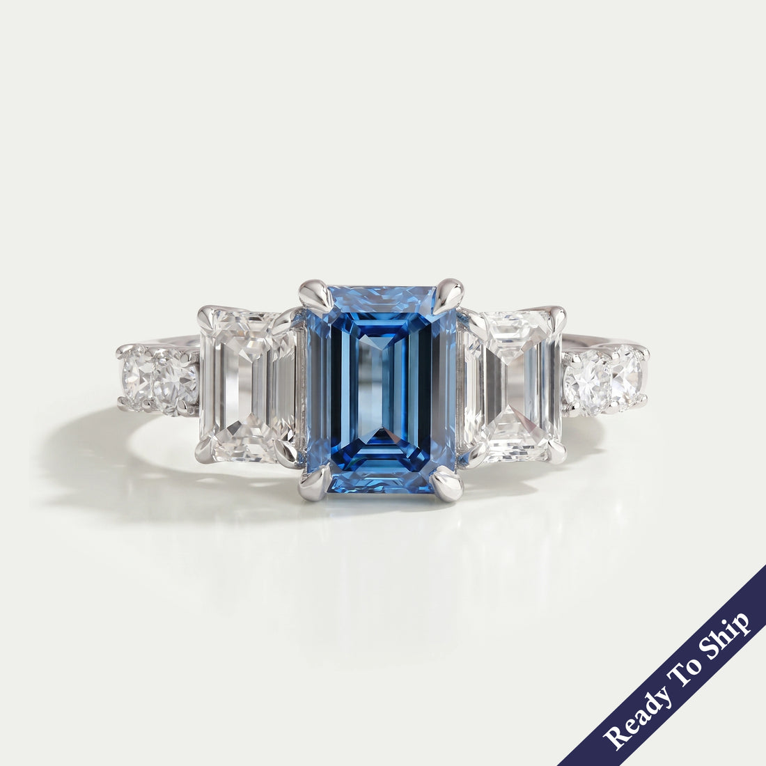 Blue Emerald Cut Lab Diamond Engagement Ring