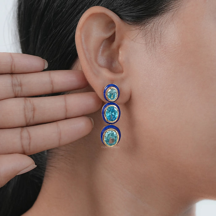 Blue Topaz Oval Gemstone Dangle Earrings