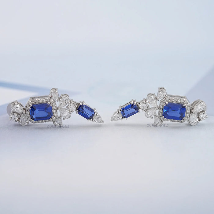Sapphire Emerald Gemstone And Lab Diamond Drop Earrings