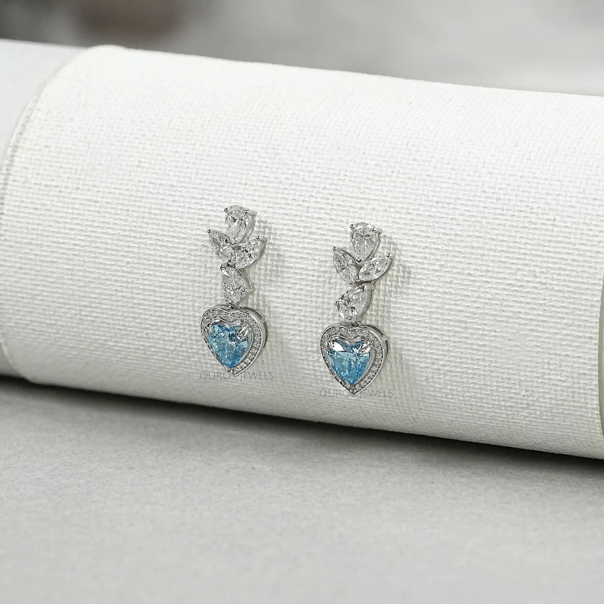 Blue Heart Halo Diamond Dangle Earrings Earrings