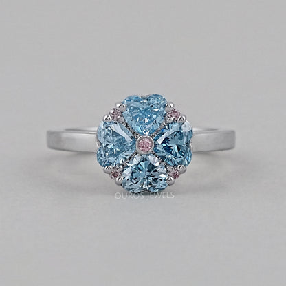 Blue Heart Cut Lab Diamond Flower Ring Ring