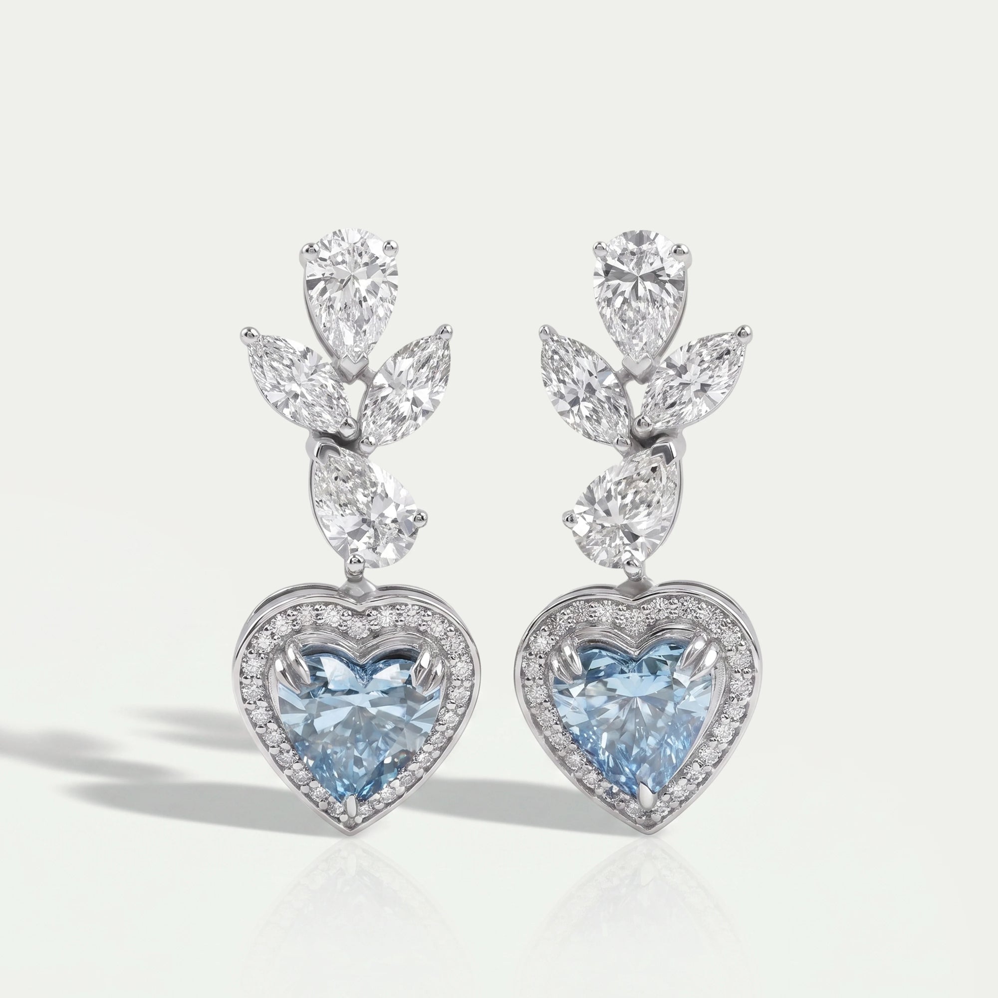Blue Heart Halo Diamond Dangle Earrings Earrings