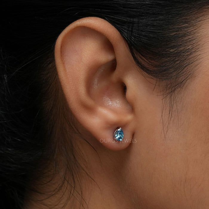 Blue Pear Lab Diamond Stud Earrings