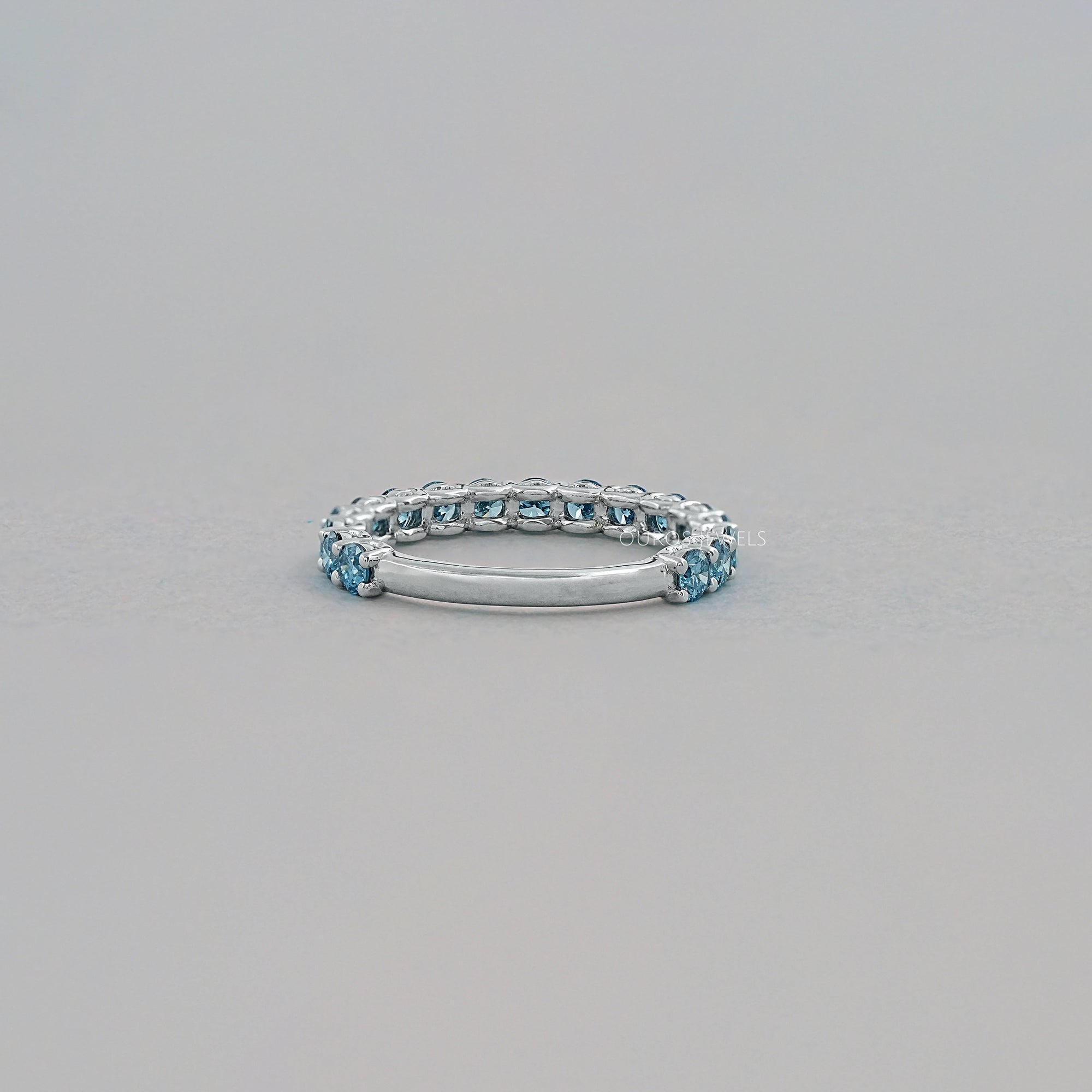 Pink And Blue Round Lab Diamond Eternity Band Ring