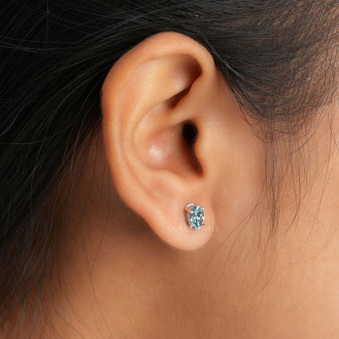 Oval Cut Diamond Stud Earrings In Blue