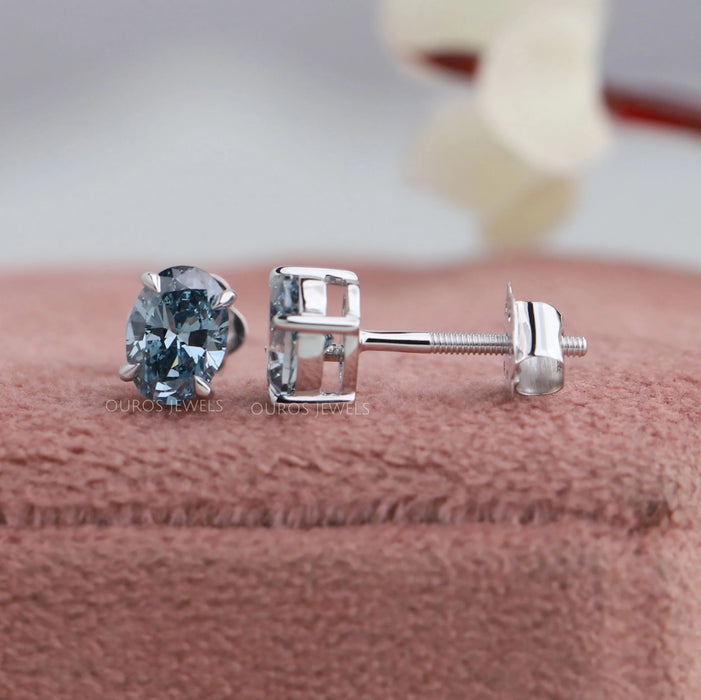 Oval Cut Diamond Stud Earrings In Blue