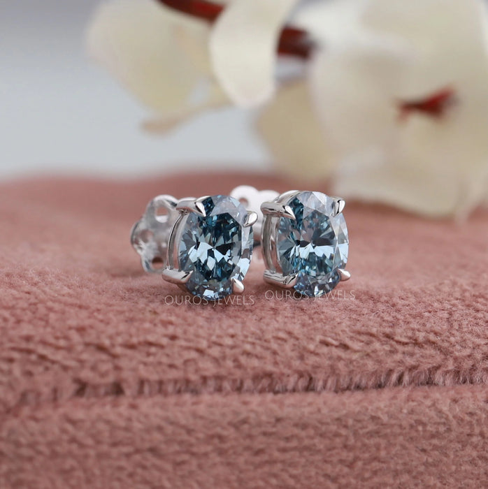 Oval Cut Diamond Stud Earrings In Blue