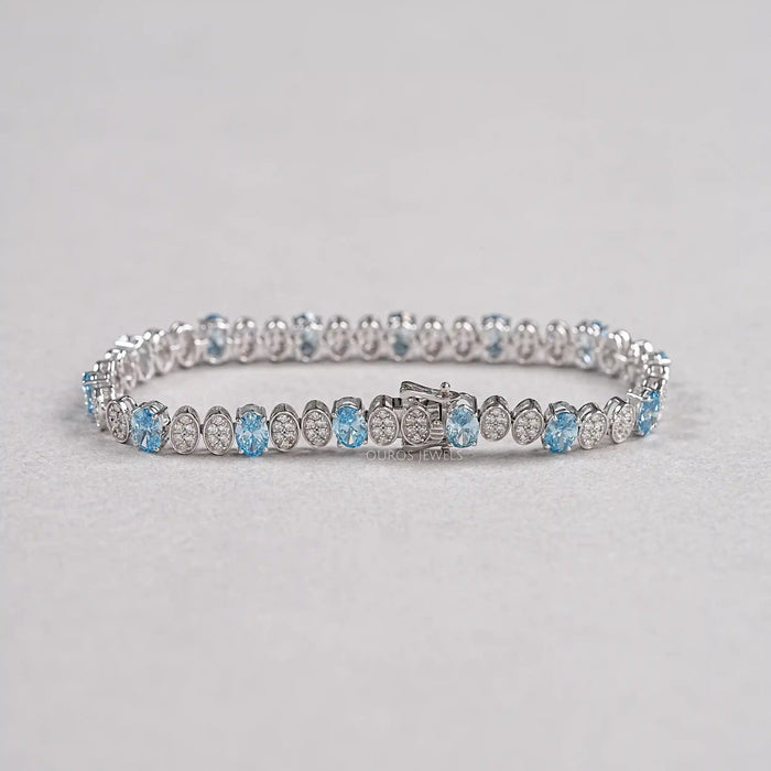 Blue Oval Diamond And Round Diamond Tennis Bracelet