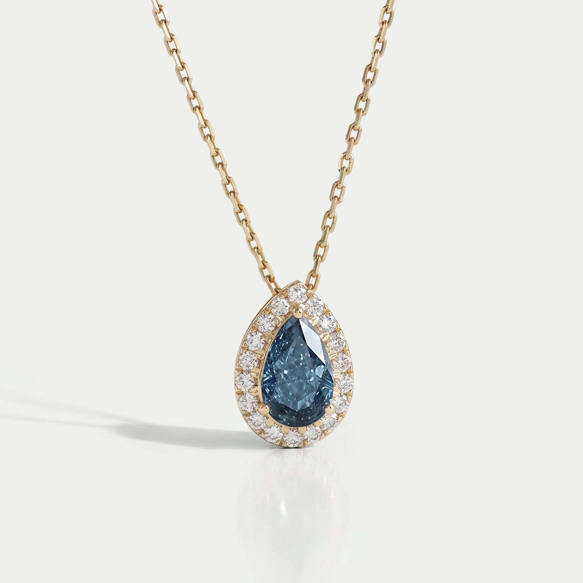 Blue Pear Lab Diamond Halo Pendant Necklaces